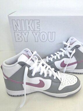 CUSTOM Nike Dunk High Womens 9 Sneakers White Gray Pink Shoes Retro BARLEY WORN
